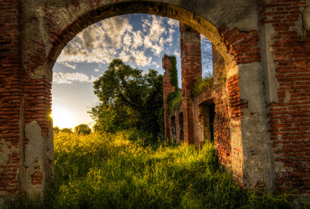 A nice view of abandoned farm near Milan,italy の写真素材