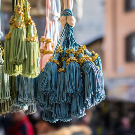 a nice view of Ornament string to lock the curtain house,Bergamo Market.の写真素材