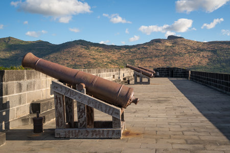 Nice view of cannons in older fortress located in Port Louis, Mauritiusの写真素材