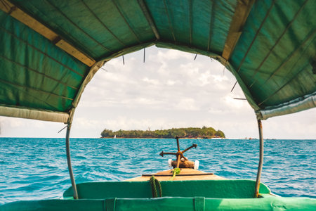 Nice view inside the boat of Prison island,Zanzibar Tanzania,sunny day.