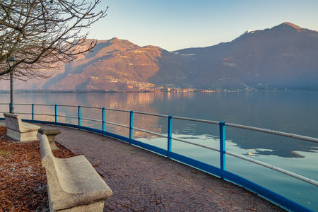 Romantic view of Iseo lake from the city of Lovere,Bergamo,Lombardy Italy.の写真素材