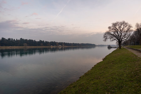 Lake Idroscalo at sunset, Idroscalo park in winter day,Milan Italy