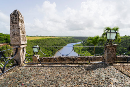 Awesome view from Altos de Chavon of the river Chavon and forest around, travel in Dominican Republic.の写真素材