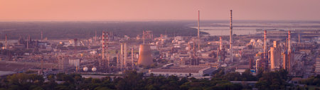 Panorama showcasing its chemical, petrochemical, and port industries at evening, Ravenna, Italyの写真素材