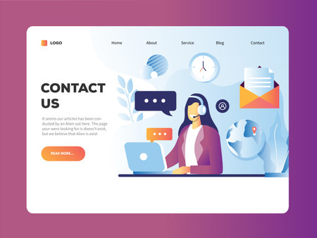 vector illustration for girl answer the chat  its good for contact us landing pageのイラスト素材