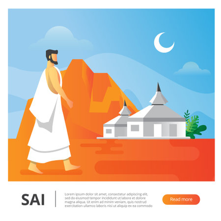 vector illustration of man who walk behind the dessert good for hajj islamic pilgrimage seasonのイラスト素材