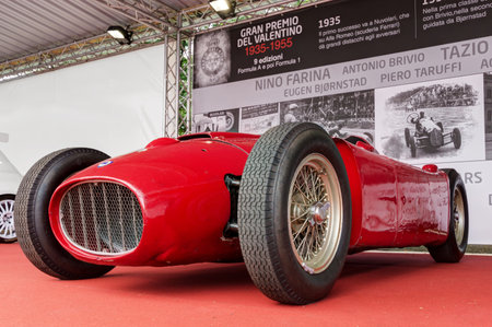 TURIN, ITALY - JUNE 13, 2015: TURIN, ITALY - JUNE 13, 2015: Lancia D50 at the Valentino Car exhibition. The D50 model was a Formula One racing car built by Lancia from 1954 to 1957のeditorial素材