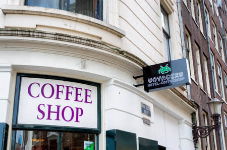 Coffeshop sign in Amsterdam, The Netherlandsのeditorial素材