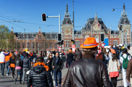 People celebrating the Queen's Day in Amsterdam, The Netherlandsのeditorial素材
