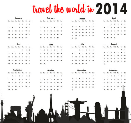 Travel the world in 2014 calendarのイラスト素材