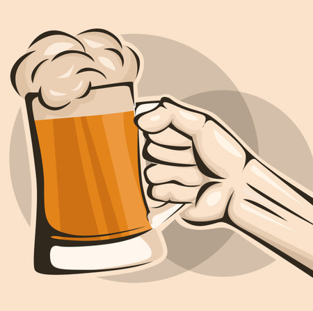 Hand hold a mug of beerのイラスト素材