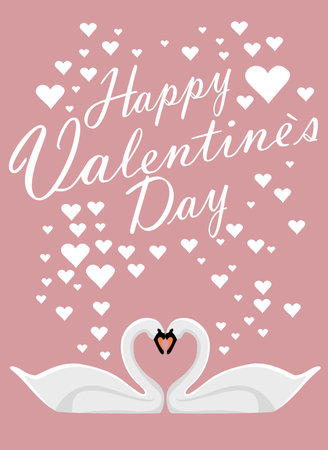 Valentines day background with two loving swansのイラスト素材
