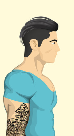 Trendy Men with abstract tattooのイラスト素材