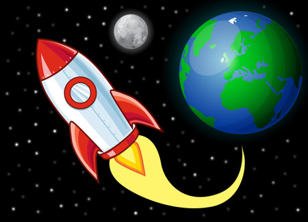 Cartoon Rocket in spaceのイラスト素材