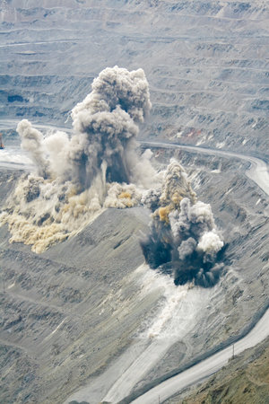 Blast in open cast mining quarryの写真素材
