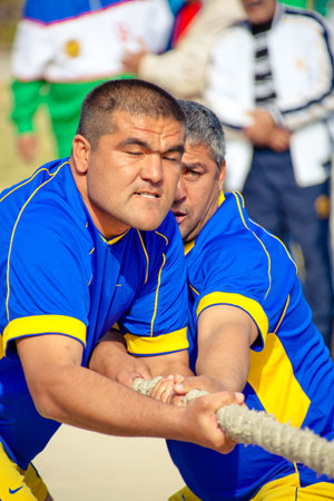 ZARAFSHAN, UZBEKISTAN - October 30: Traditional tug of war competitions dedicated to the...