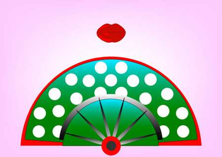 Beauty Concept, flamenco fan icon and red lips, vector illustrationのイラスト素材