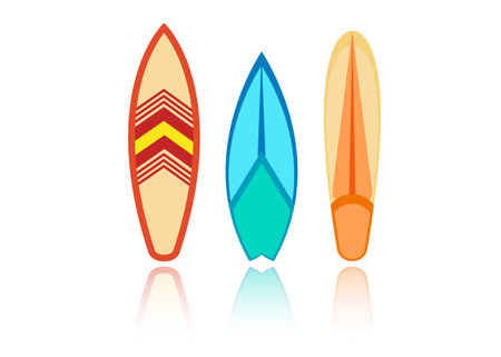 Set surfboard colorful. Sea extreme sport pattern. Vector illustration isolatedのイラスト素材