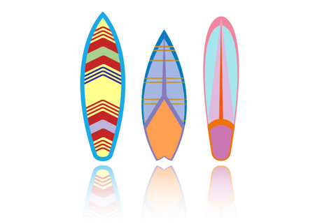 Set of a colorful surfboard for sea extreme sports pattern vector illustrationのイラスト素材