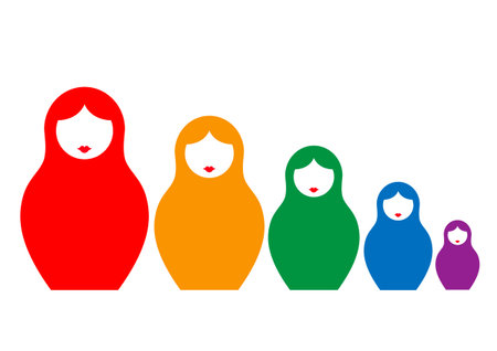 Russian nesting doll matrioshka, set colorful icon symbol of Russia, vector isolatedのイラスト素材