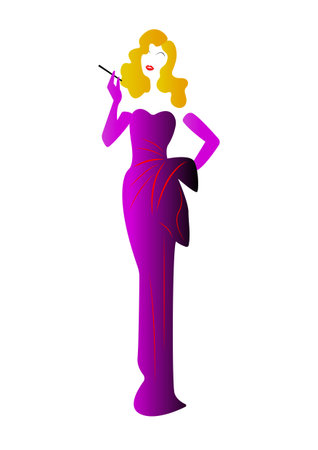 Diva Hollywood silhouette, Beautiful retro fashion blond woman , styling and evening dress 1940s , vector.のイラスト素材