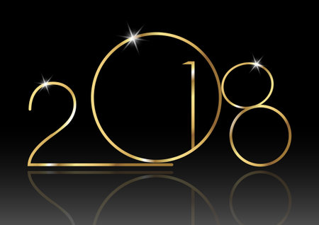 2018 Happy New Year with gold and glitter texture, modern Background, vector isolated or black background, elements for calendar and greetings card or Christmas themed invitationsのイラスト素材