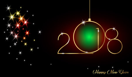 2018 Happy New Year with gold and glitter texture on red background. Elements for calendar and greetings card or Christmas themed invitations.の写真素材