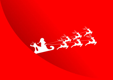 Merry Christmas card, Santa Claus with flying reindeer, red vector Envelope backgroundのイラスト素材