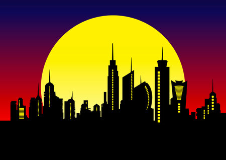 Night city skyline illustration.のイラスト素材