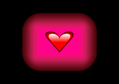 Vector fluorescent pink button with glossy red heart, Valentine's Day icon, isolated or black background.のイラスト素材