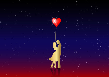 Romantic gold silhouette of loving couple. Valentines Day 14 February. Happy Lovers. Vector illustrationのイラスト素材