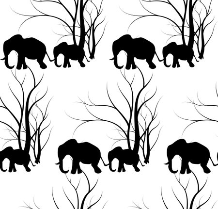 Batik pattern with cute animal, Elephants. The elephant's baby with mother.のイラスト素材