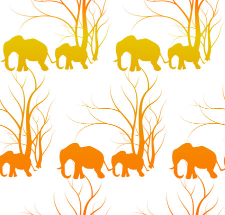 Batik tiger pattern with cute animal, Elephants. The elephant's baby with mother.のイラスト素材