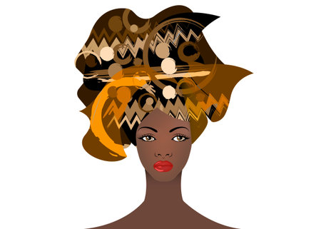 portrait of the young African woman in a colorful turban.のイラスト素材