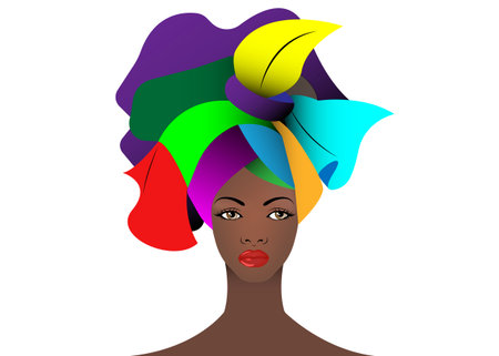 portrait of the young African woman in a colorful turban.のイラスト素材