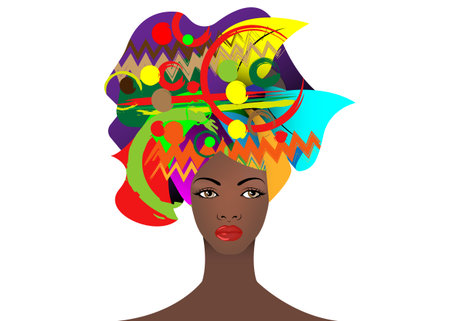 portrait of the young African woman in a colorful turban.のイラスト素材