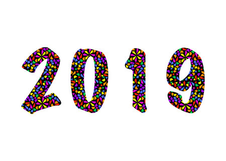 2019 Happy New Year with color mosaic pattern texture, abstract modern style, vector illustration isolated on white background, elements for calendar and greetings card or Christmas themed invitationsのイラスト素材
