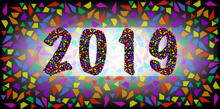 2019 Happy New Year with color mosaic pattern texture, abstract modern style, vector illustration mosaic texture background, elements for calendar and greetings card or Christmas themed invitationsのイラスト素材