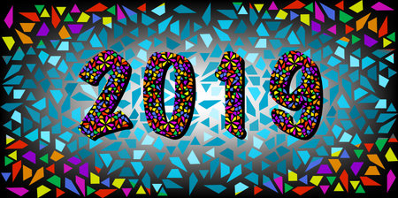 2019 Happy New Year with color mosaic pattern texture, abstract modern style, vector illustration mosaic texture background, elements for calendar and greetings card or Christmas themed invitationsのイラスト素材