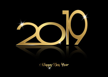 2019 Happy New Year with gold texture, modern Background, vector isolated or black background, elements for calendar and greetings card or Christmas themed luxury golden invitationsのイラスト素材
