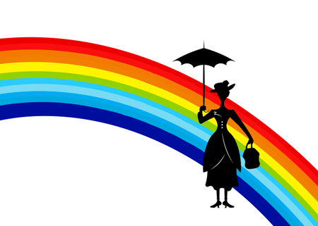 Silhouette of a girl in a rainbow, isolated on white backgroundのイラスト素材