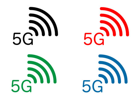 set 5G new wireless internet wifi connection - 5g new generation mobile network icon, vector logo isolated or white backgroundのイラスト素材