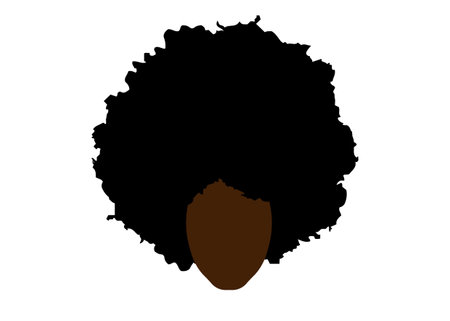 curly afro hair, portrait African woman, dark skin female face with ethnic curly hair, cartoon styleのイラスト素材