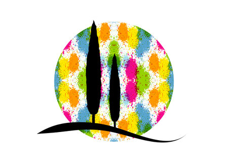 Cypress icon. Simple illustration of cypress vector icon for web. Italian silhouette colorful trees the typical Tuscan landscape. Ecology Organic Farm design Vector isolated or white backgroundのイラスト素材