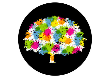 Abstract vibrant tree design. This is a tree, it's good for symbolizing grow, human care, ecological, environment, protection, association, and others. Vector multi color splash designのイラスト素材