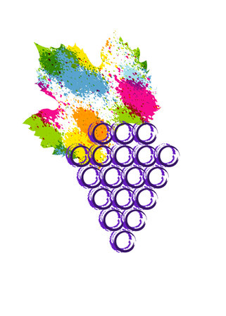 Vector illustration colorful and grapes vine icon. Abstract splatter style colorful with grape berries. Design concept for wine labels, wine lists, menus, alcohol drinks packages. Fruit Isolated or whiteのイラスト素材