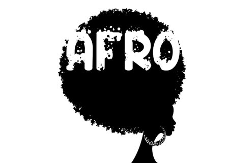 curly afro hair, African women portrait, dark skinned female face with curly hair afro, ethnic traditional earrings, hair style concept, Afro grunge text, vector isolated on white backgroundのイラスト素材