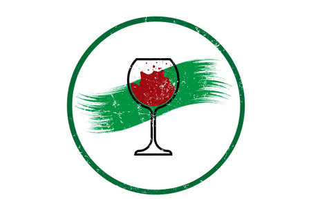 Biological wine concept, Organic Red Wine Glass Icon, Biodynamic cultivation, Wineglass logo, Glassware vintage round symbol Icon Vector Art Illustration isolated or white backgroundのイラスト素材