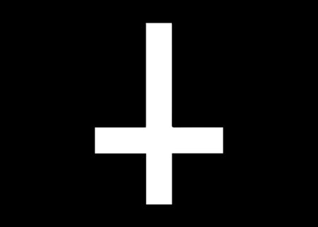 The Cross of Saint Peter or Petrine Cross is an inverted Latin cross traditionally used as a Christian symbol, but in recent times also used as an anti-Christian symbol. Vector isolated on black