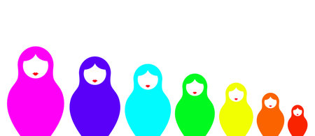Russian nesting dolls matryoshka, set icon colorful symbol of Russia, rainbow color. Colorful fashion style set, vector isolated on white backgroundのイラスト素材